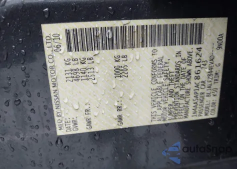 2010 Nissan Maxima 3.5 Sv z USA, uszkodzony, nr VIN 1N4AA5AP1AC861624